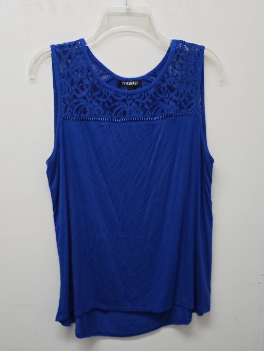 Roz & Ali Royal Blue Sleeveless Tank with Lace Yoke - Size L